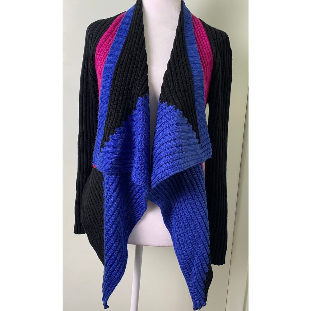 Alberto Makali Color Block Asymmetrical Wrap Sweater Cobalt Blue Black Magenta L